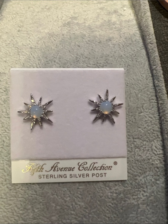 Fifth Avenue Jewelry - Fifth Avenue Collection genuine moonstone Sunburst Silver Stud Earrings